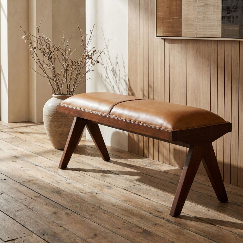 Inca Tan Leather Bench