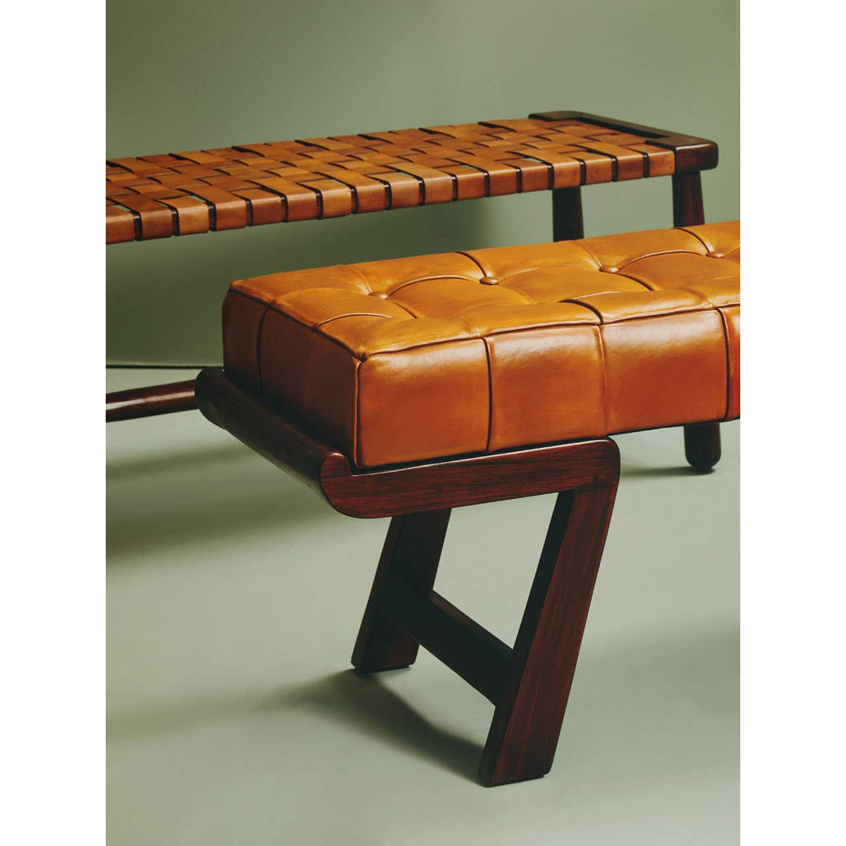Inca Tan Leather Lattice Design Bench