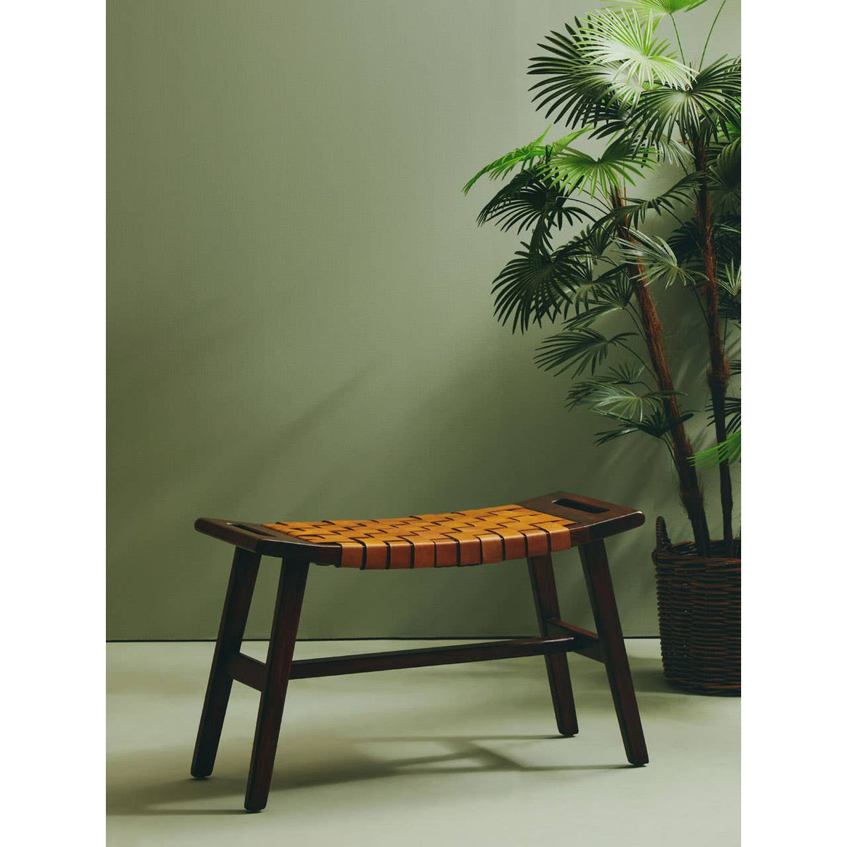 Inca Tan Leather Lattice Design Stool