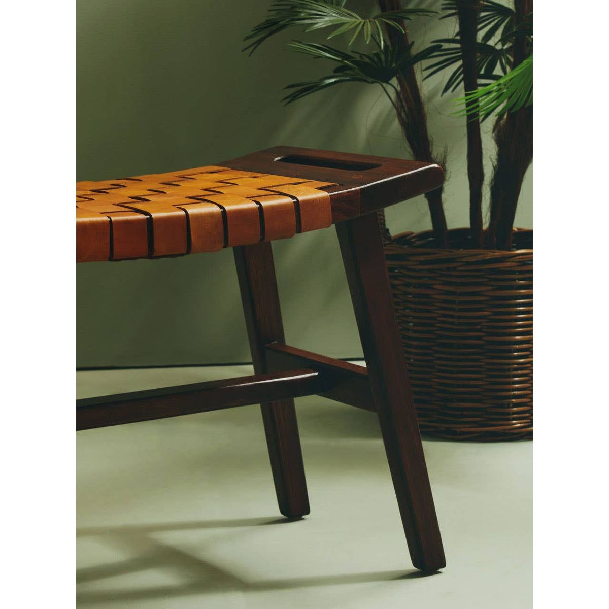 Inca Tan Leather Lattice Design Stool
