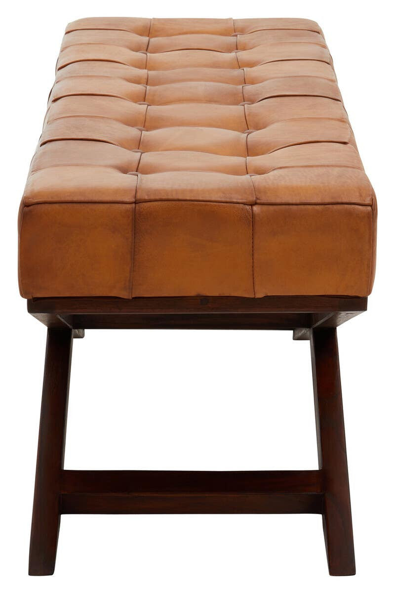 Inca Brown Leather Bench with Cedarwood Base