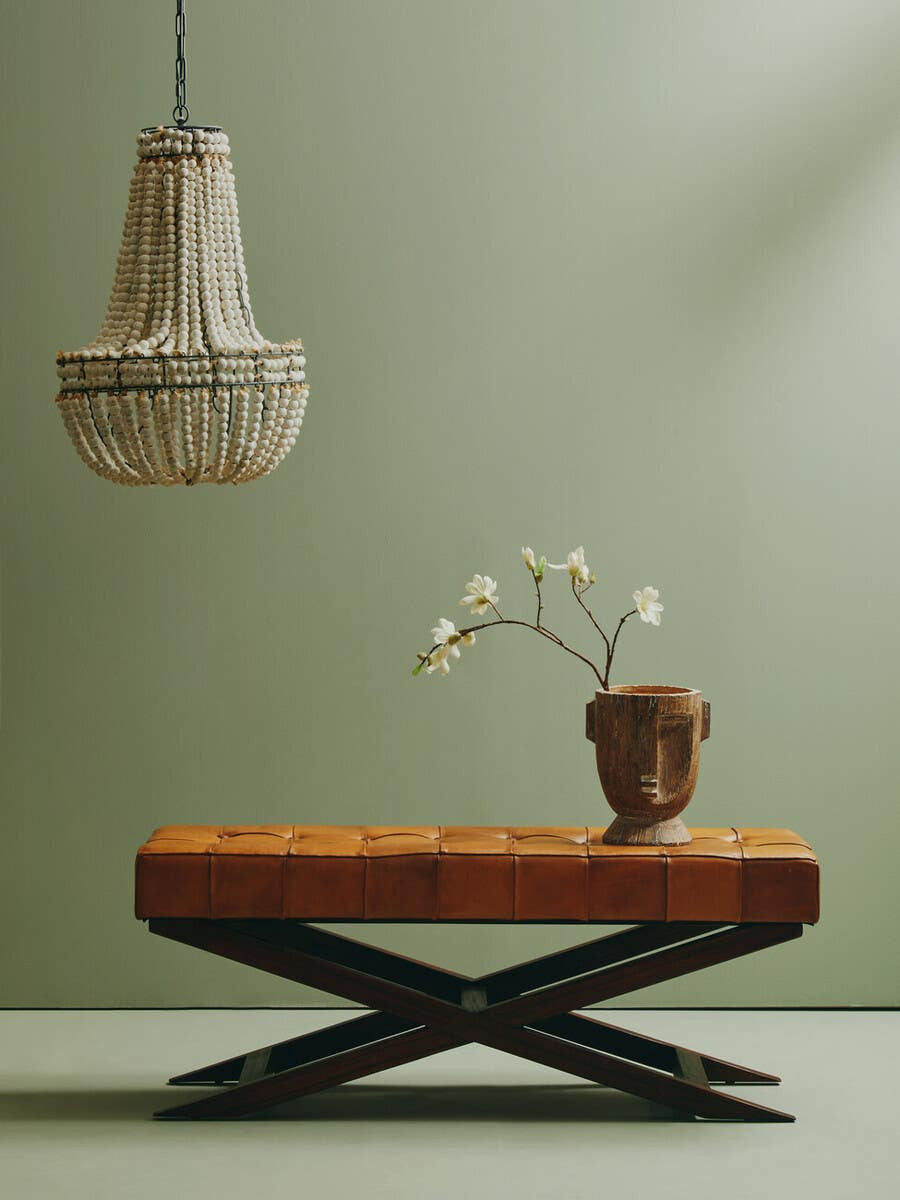 Inca Brown Leather Bench with Cedarwood Base