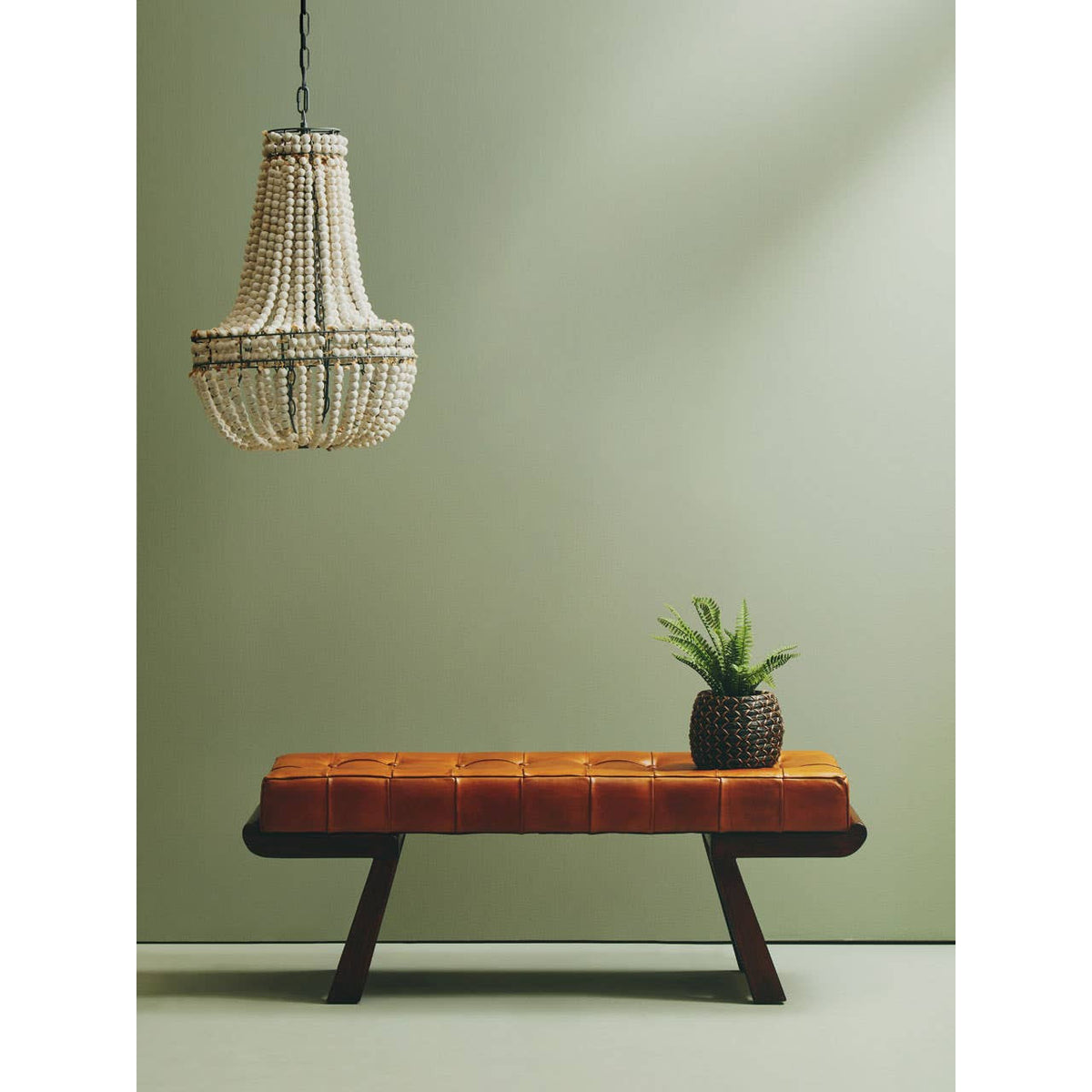 Inca Brown Leather Bench with Cedar Wood Angular Base