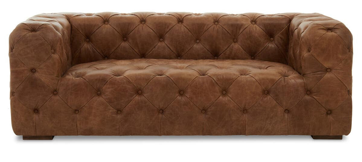 Hoxton Three Seat Brown Leather Modern Chesterfield Sofa