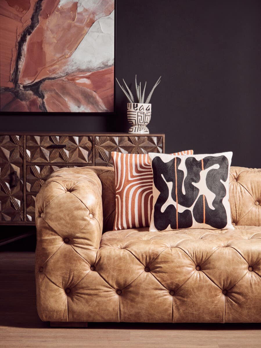 Hoxton Three Seat Brown Leather Modern Chesterfield Sofa
