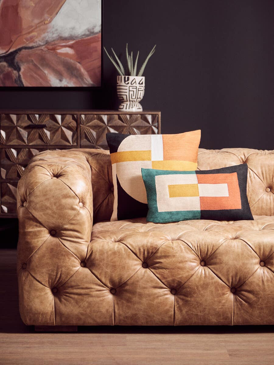Hoxton Three Seat Brown Leather Modern Chesterfield Sofa