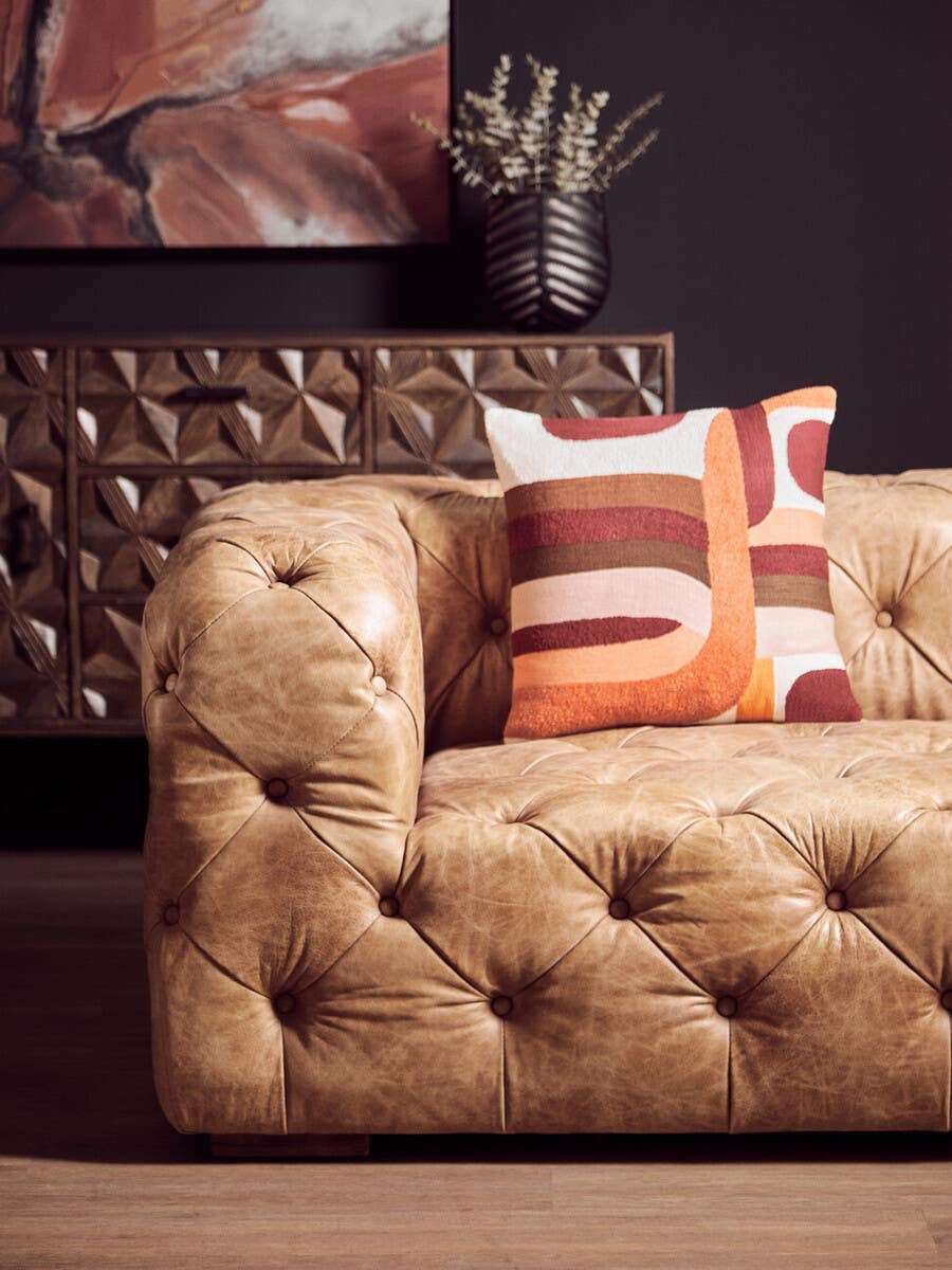 Hoxton Three Seat Brown Leather Modern Chesterfield Sofa