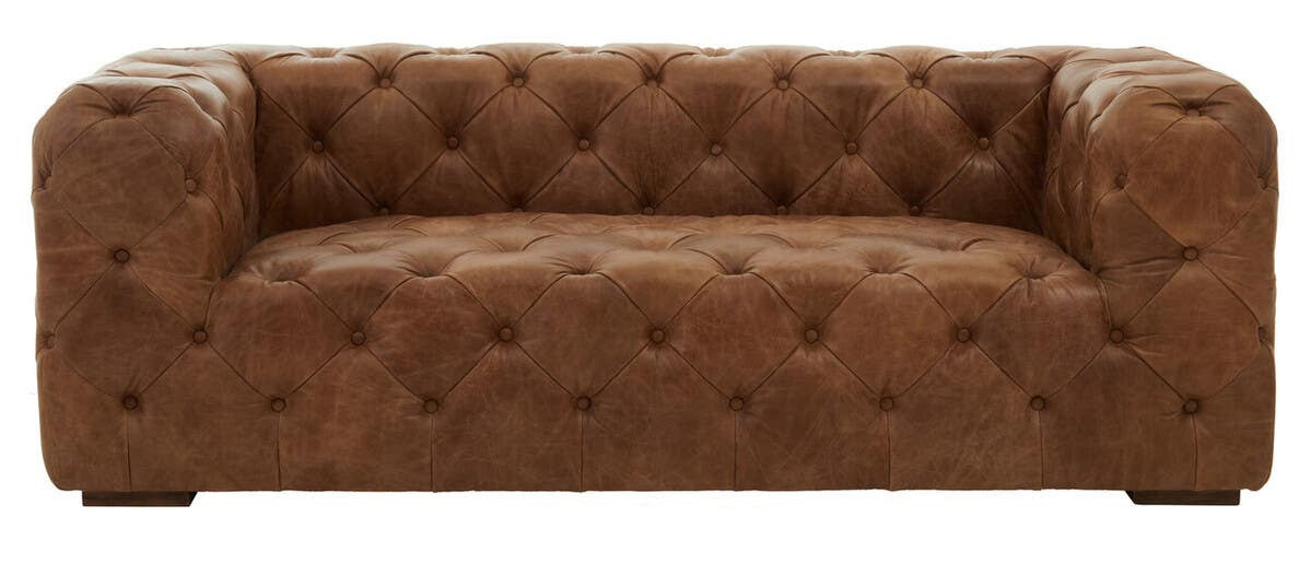 Hoxton Three Seat Brown Leather Modern Chesterfield Sofa