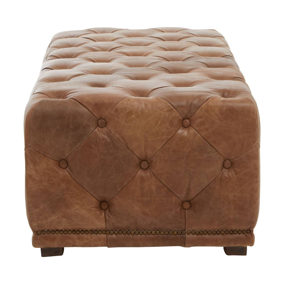 Hoxton Brown Leather Rectangle Chesterfield Ottoman