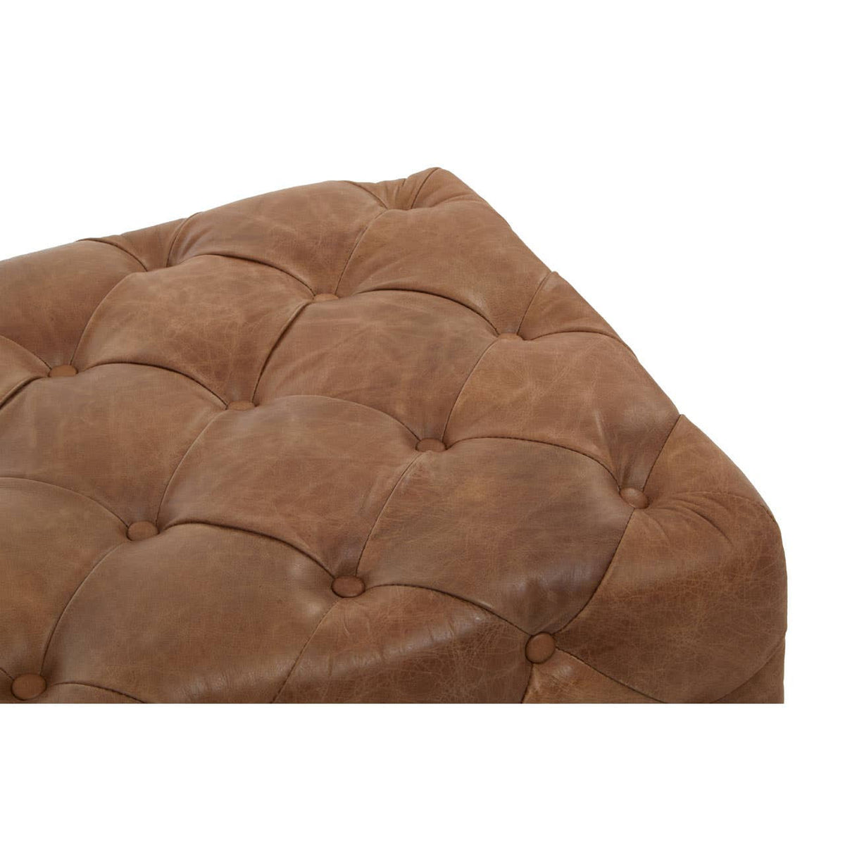 Hoxton Brown Leather Rectangle Chesterfield Ottoman