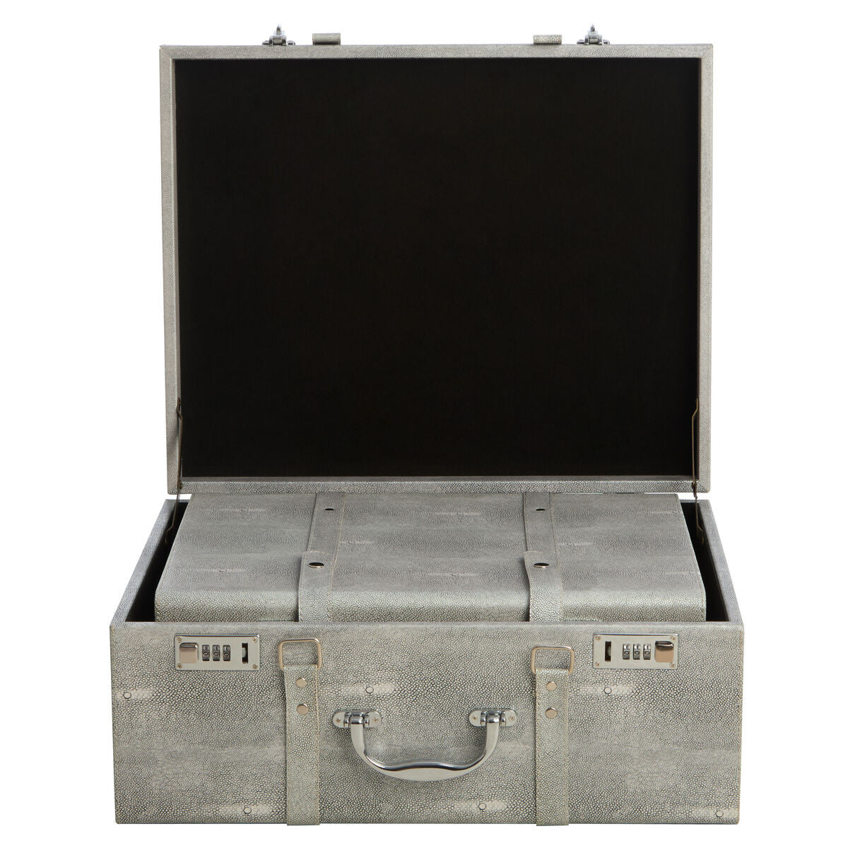 Cardona Set Of Three Grey Shagreen Effect Storage Trunks