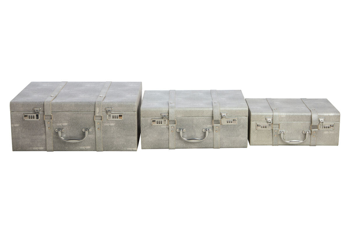 Cardona Set Of Three Grey Shagreen Effect Storage Trunks