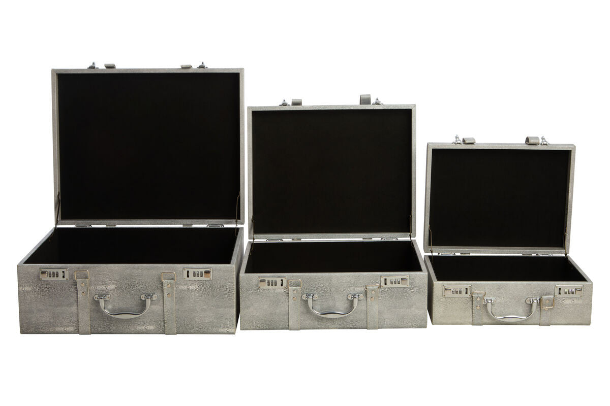 Cardona Set Of Three Grey Shagreen Effect Storage Trunks