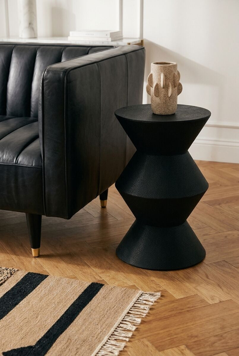Cardona Black Shagreen Effect Side Table