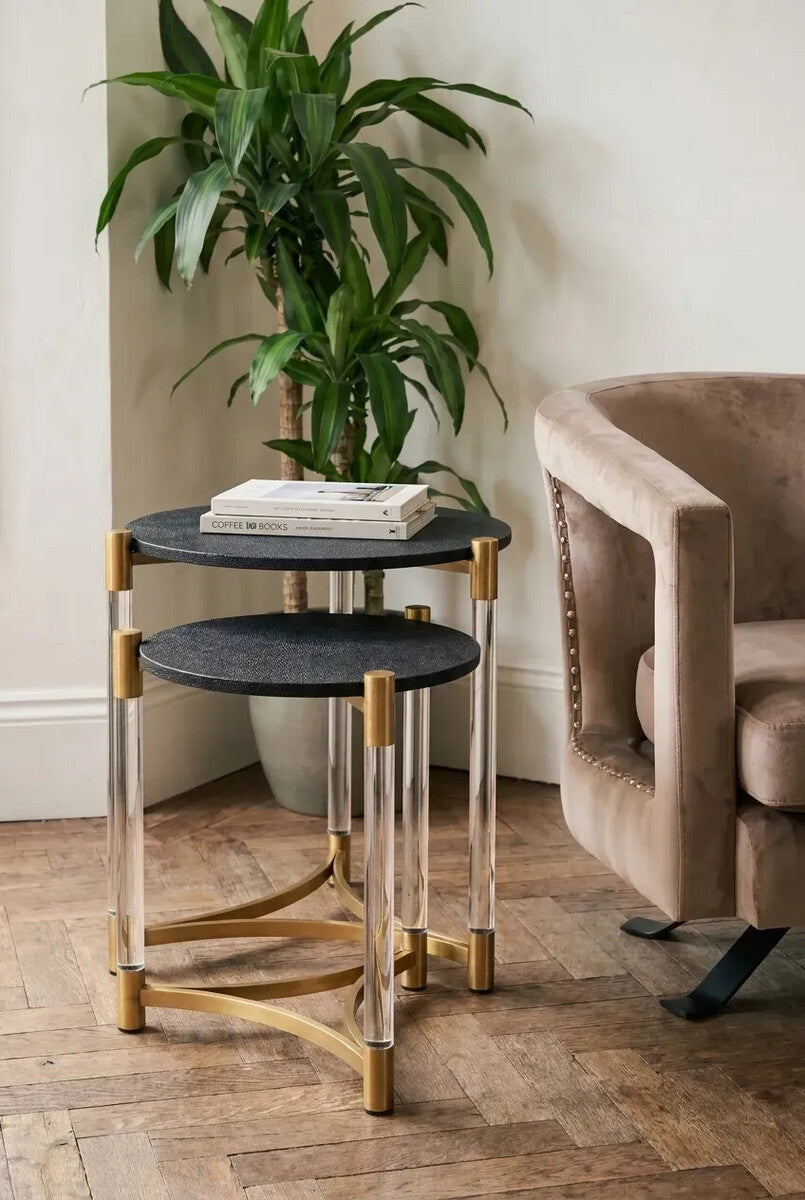 Cardona Set Of Two Black Shagreen Effect Side Tables