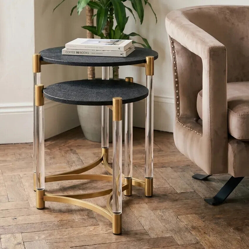 Cardona Set Of Two Black Shagreen Effect Side Tables