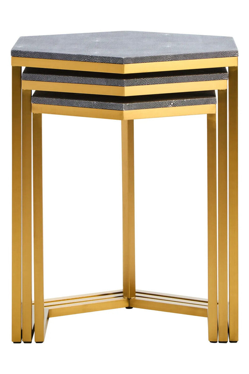 Cardona Nest of Three Hexagonal Blue Shagreen Effect Tables