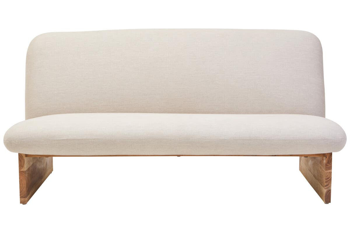 Parova Cream Linen Textured 2 Seater Armless Sofa With Wood Base