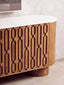 Torcino Mango Wood Carved Design Marble Top Three Door Sideboard