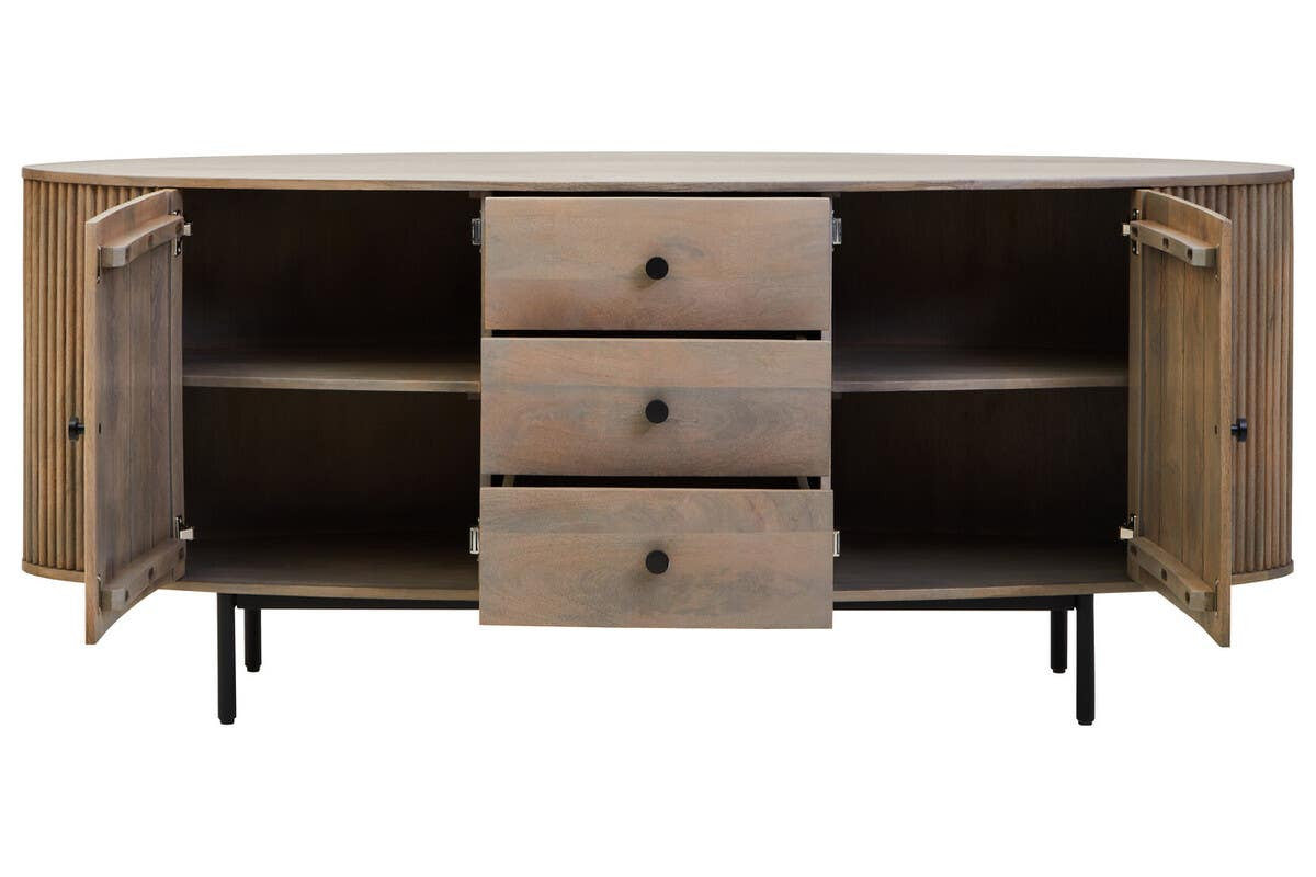 Torello Two Door Three Drawer Grey Mango Wood Sideboard