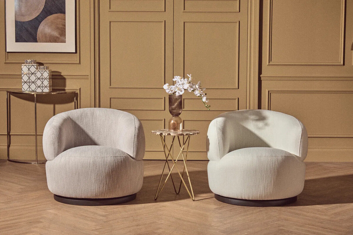 Bordo Textured Cream Curved Swivel Chair