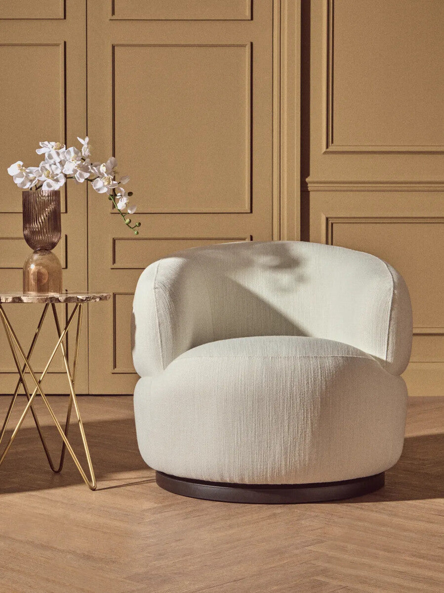 Bordo Textured Cream Curved Swivel Chair