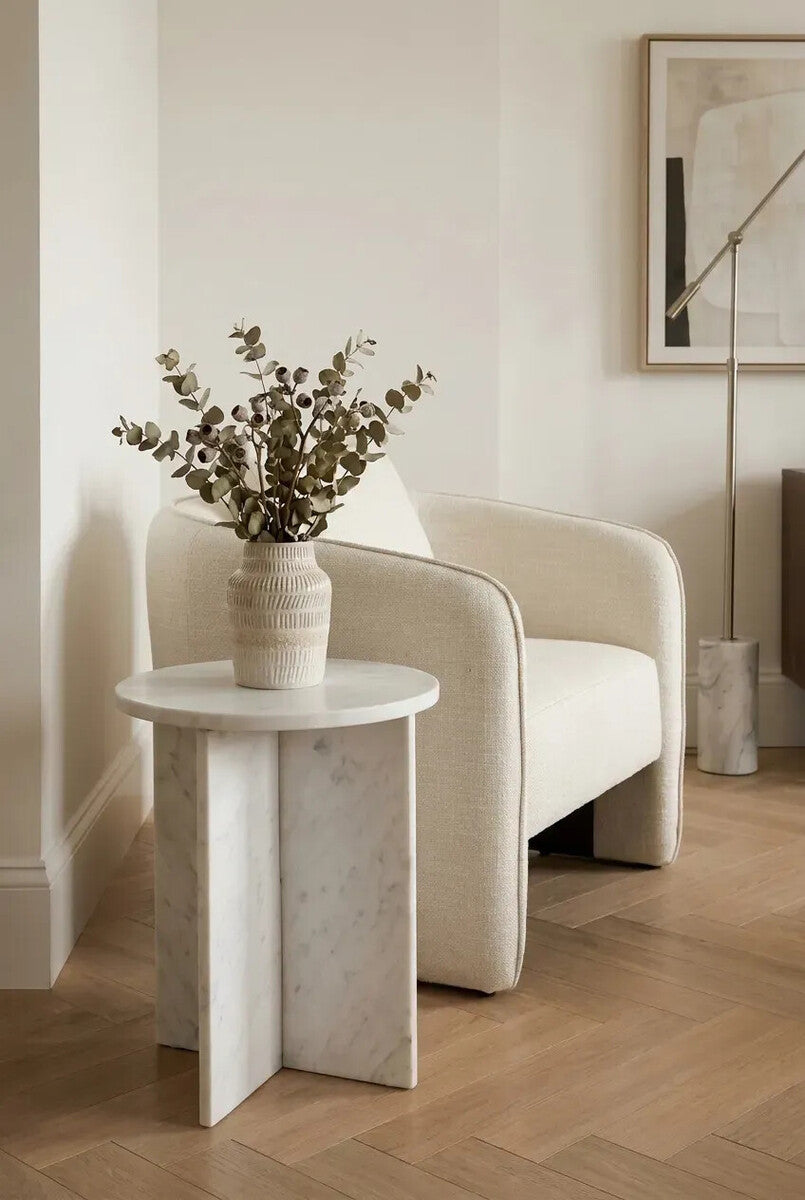 Savio Round White Marble Side Table