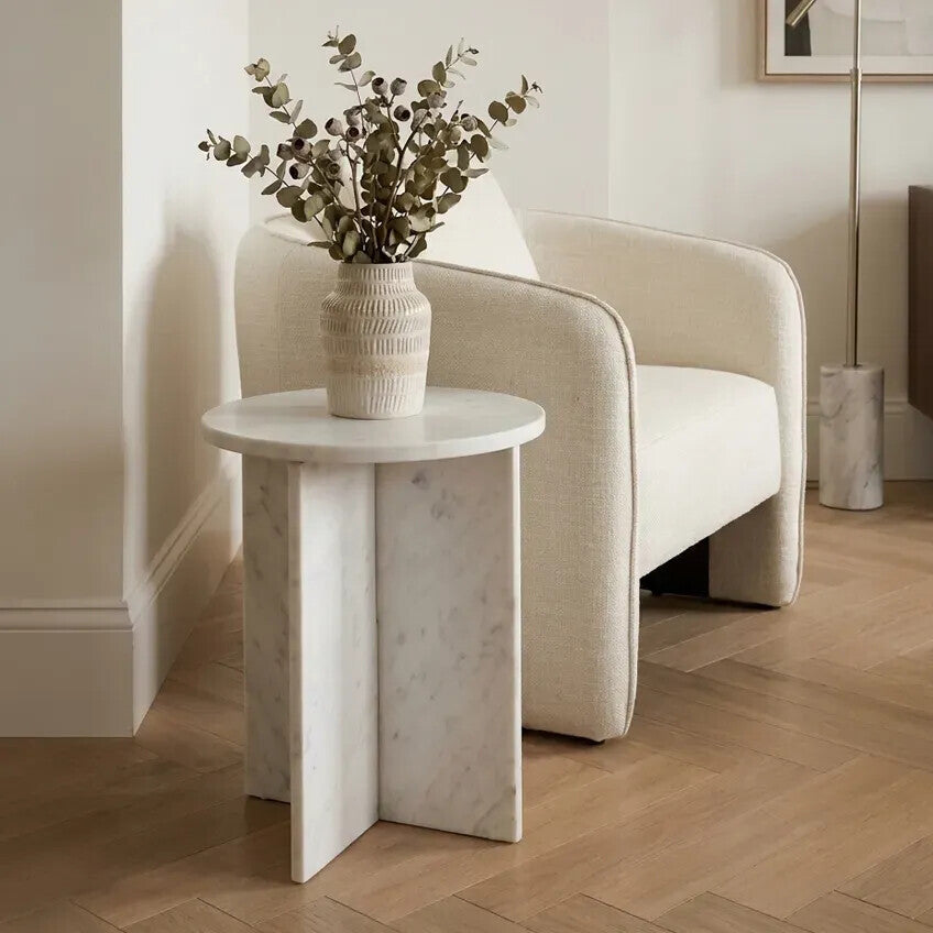 Savio Round White Marble Side Table