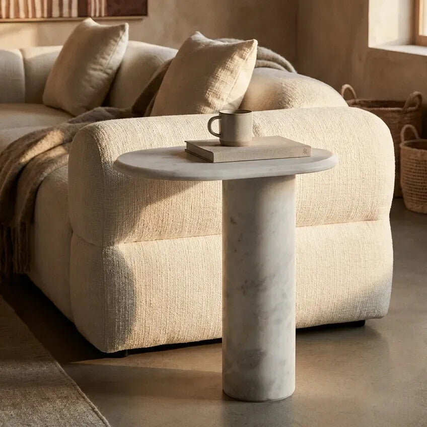 Savio White Marble Side Table