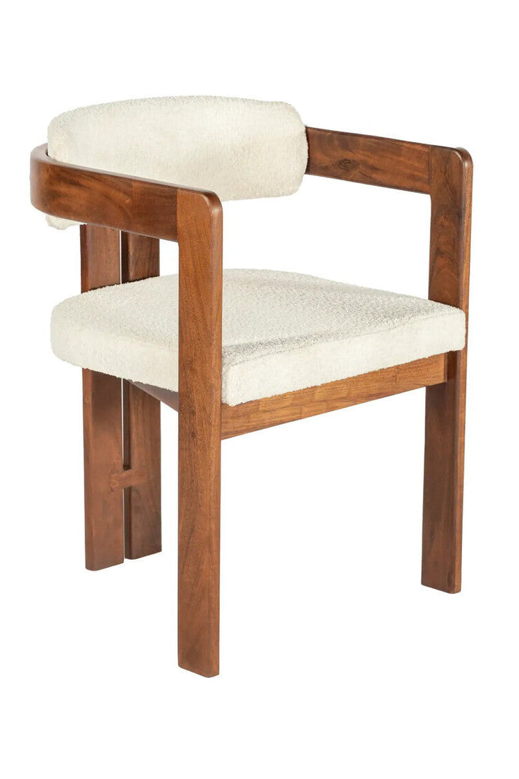 Torello Boucle Fabric and Mango Wood Dining Chair
