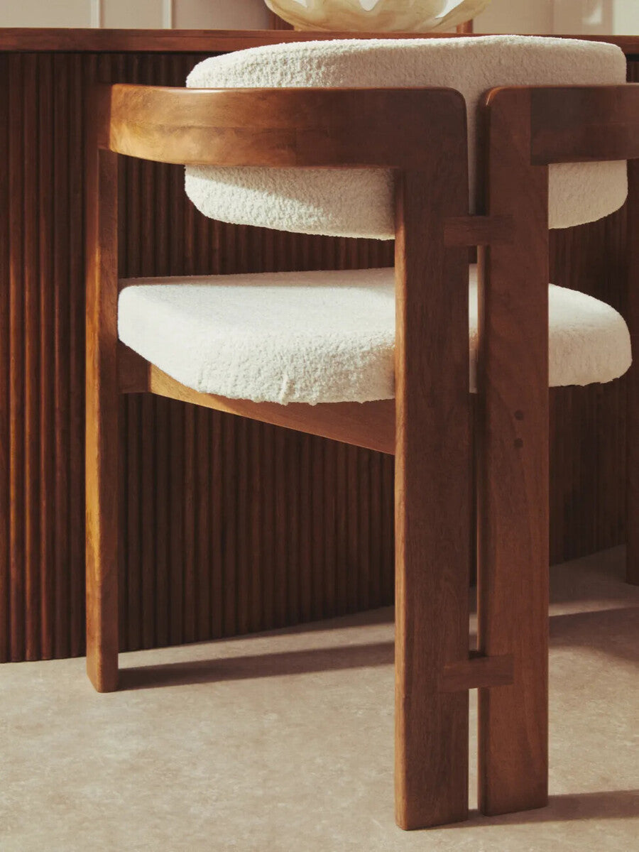 Torello Boucle Fabric and Mango Wood Dining Chair