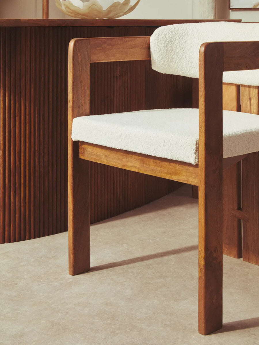 Torello Boucle Fabric and Mango Wood Dining Chair