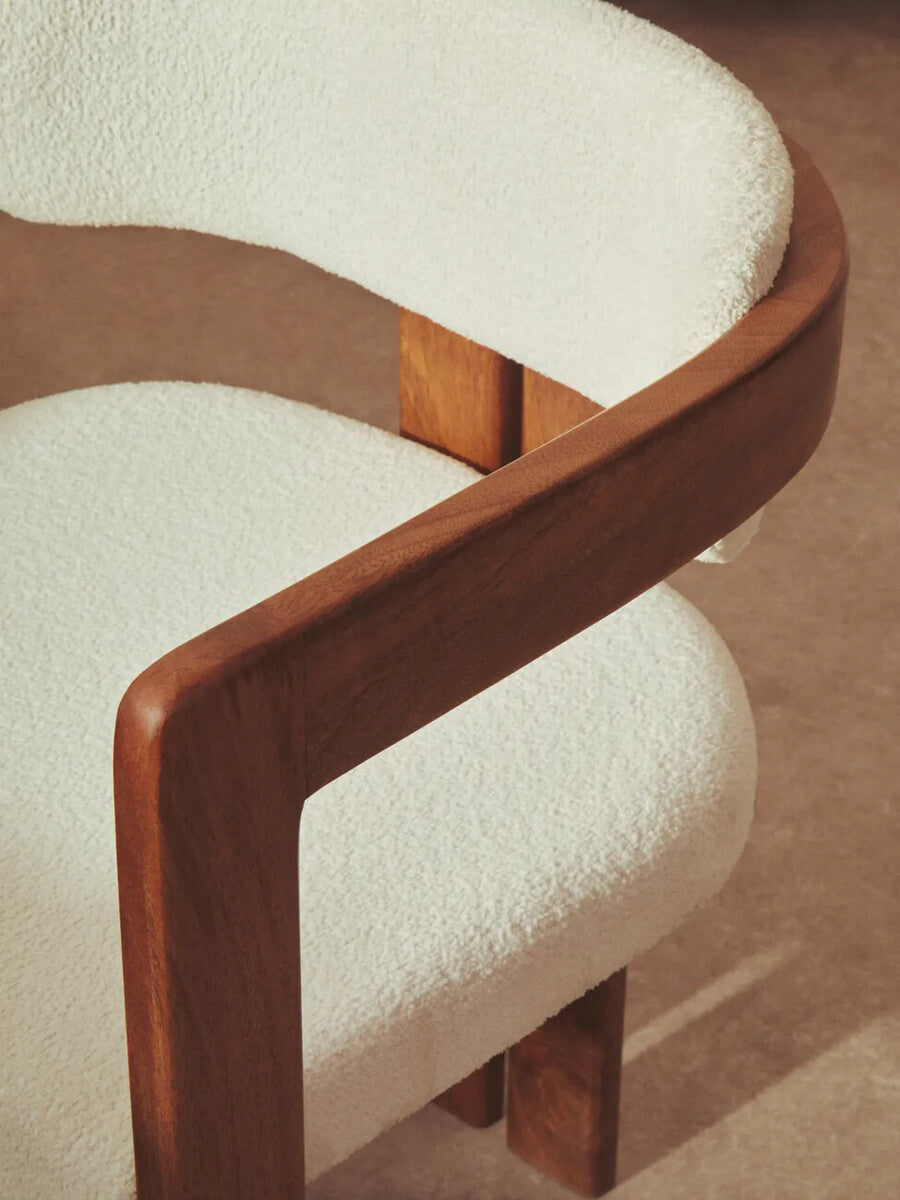 Torello Boucle Fabric and Mango Wood Dining Chair