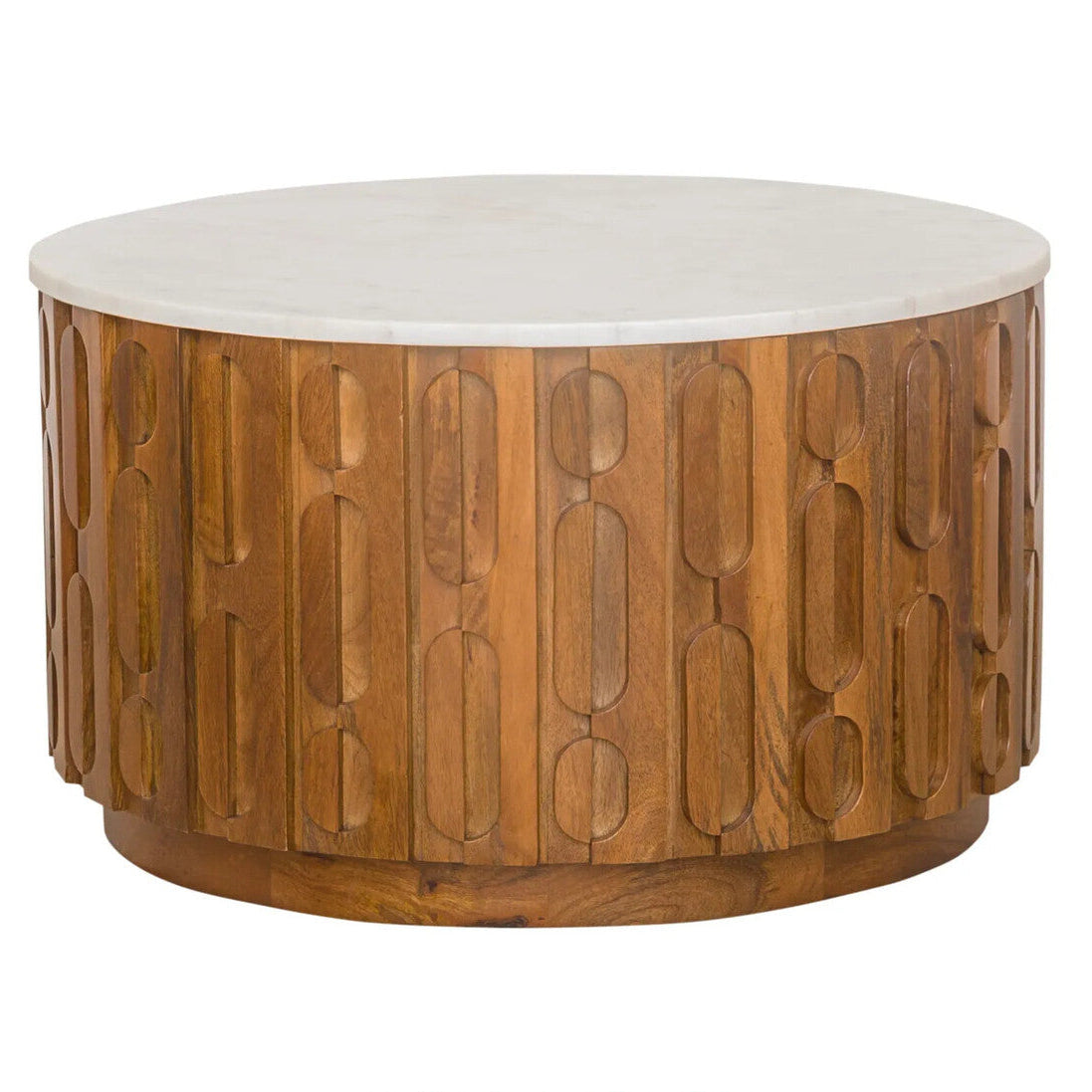 Torcino Marble and Crarved Mango Wood Round Coffee Table