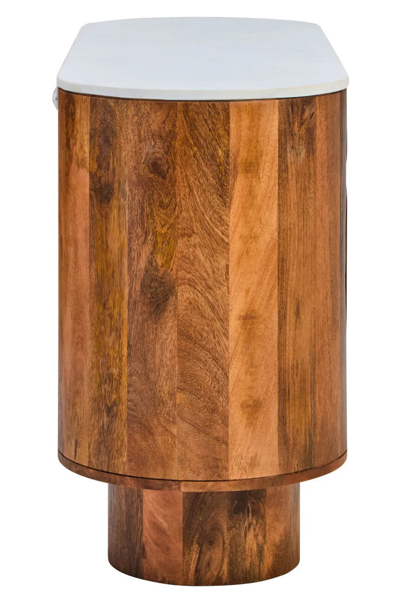 Torcino Marble and Carved Mango Wood Two Door Sideboard