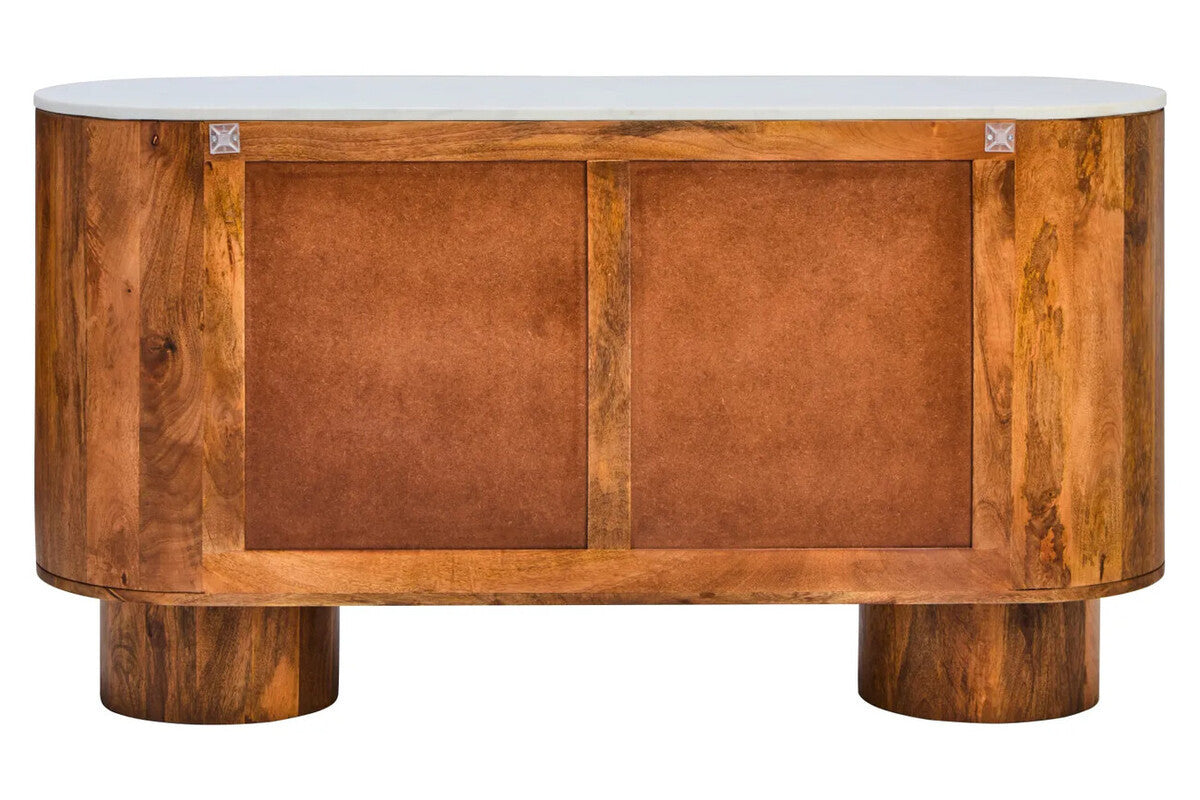 Torcino Marble and Carved Mango Wood Two Door Sideboard