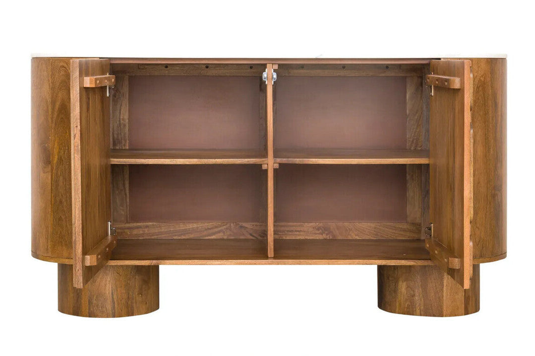 Torcino Marble and Carved Mango Wood  Two Door Sideboard