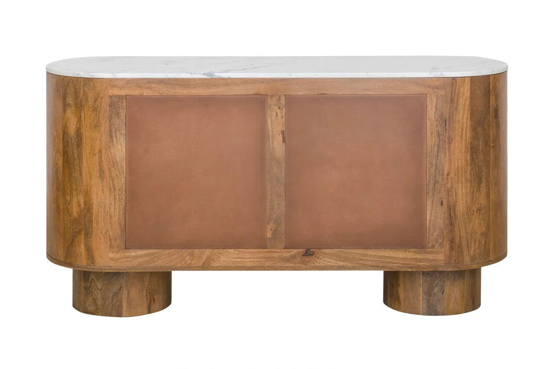 Torcino Marble and Carved Mango Wood  Two Door Sideboard