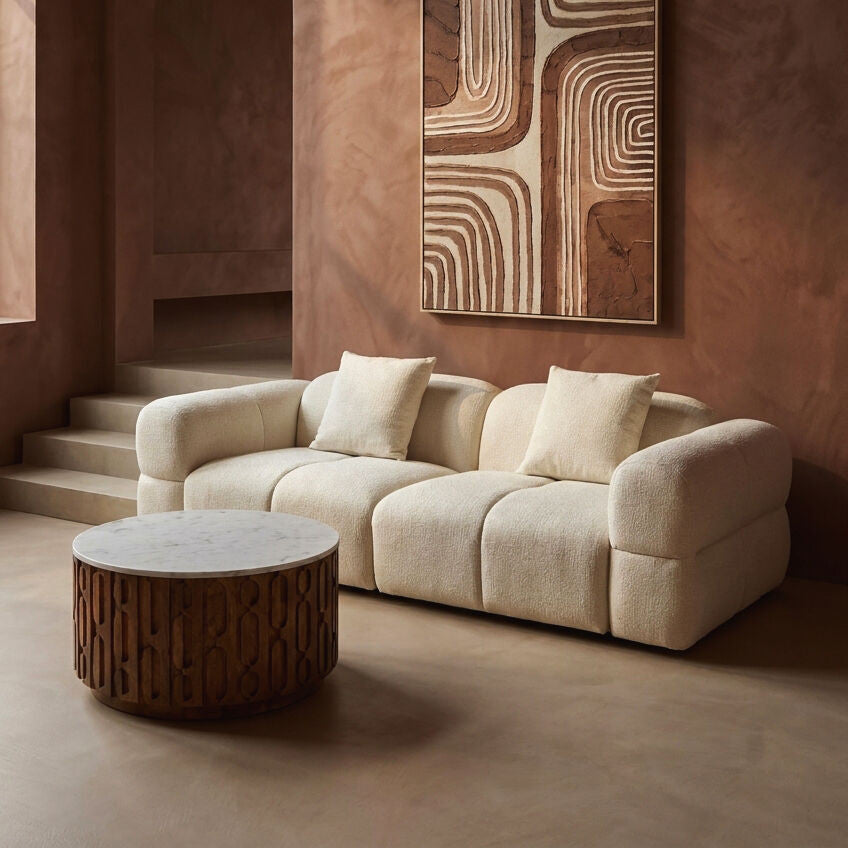 Anglet Cream Textured Fabric Large 3 Seater Sofa