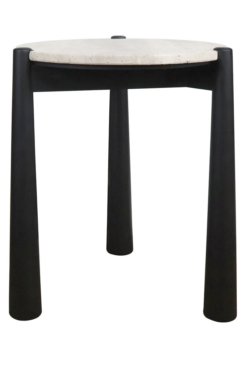 Wilbur Travertine Top and Black Finish Mango Wood Side Table