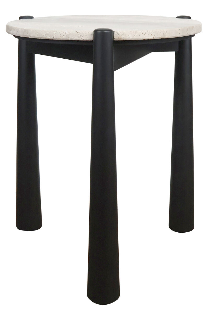 Wilbur Travertine Top and Black Finish Mango Wood Side Table