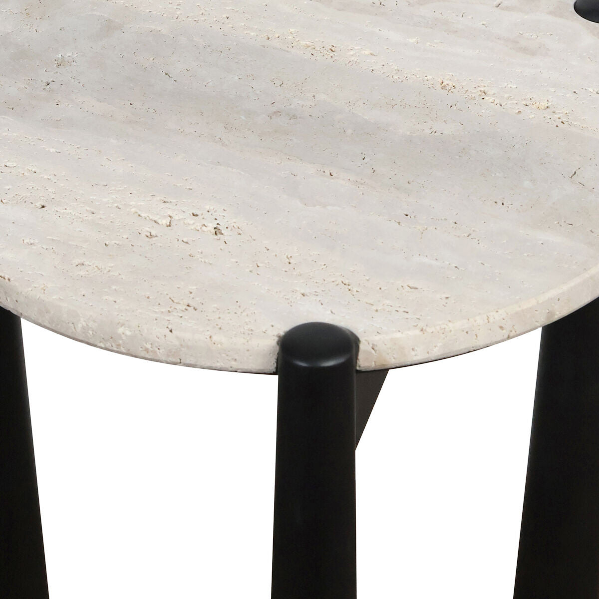 Wilbur Travertine Top and Black Finish Mango Wood Side Table