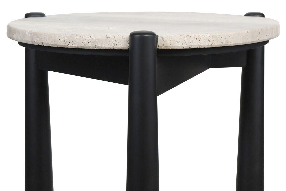 Wilbur Travertine Top and Black Finish Mango Wood Side Table
