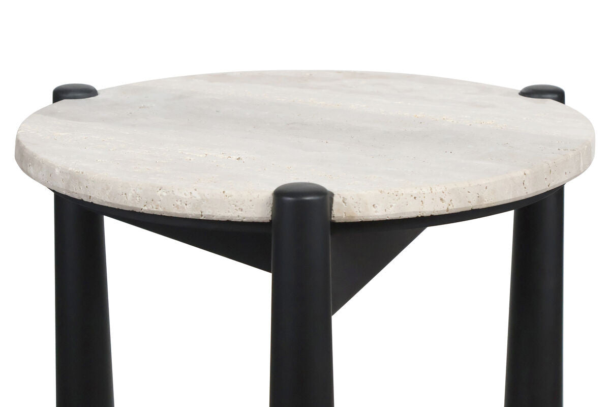 Wilbur Travertine Top and Black Finish Mango Wood Side Table