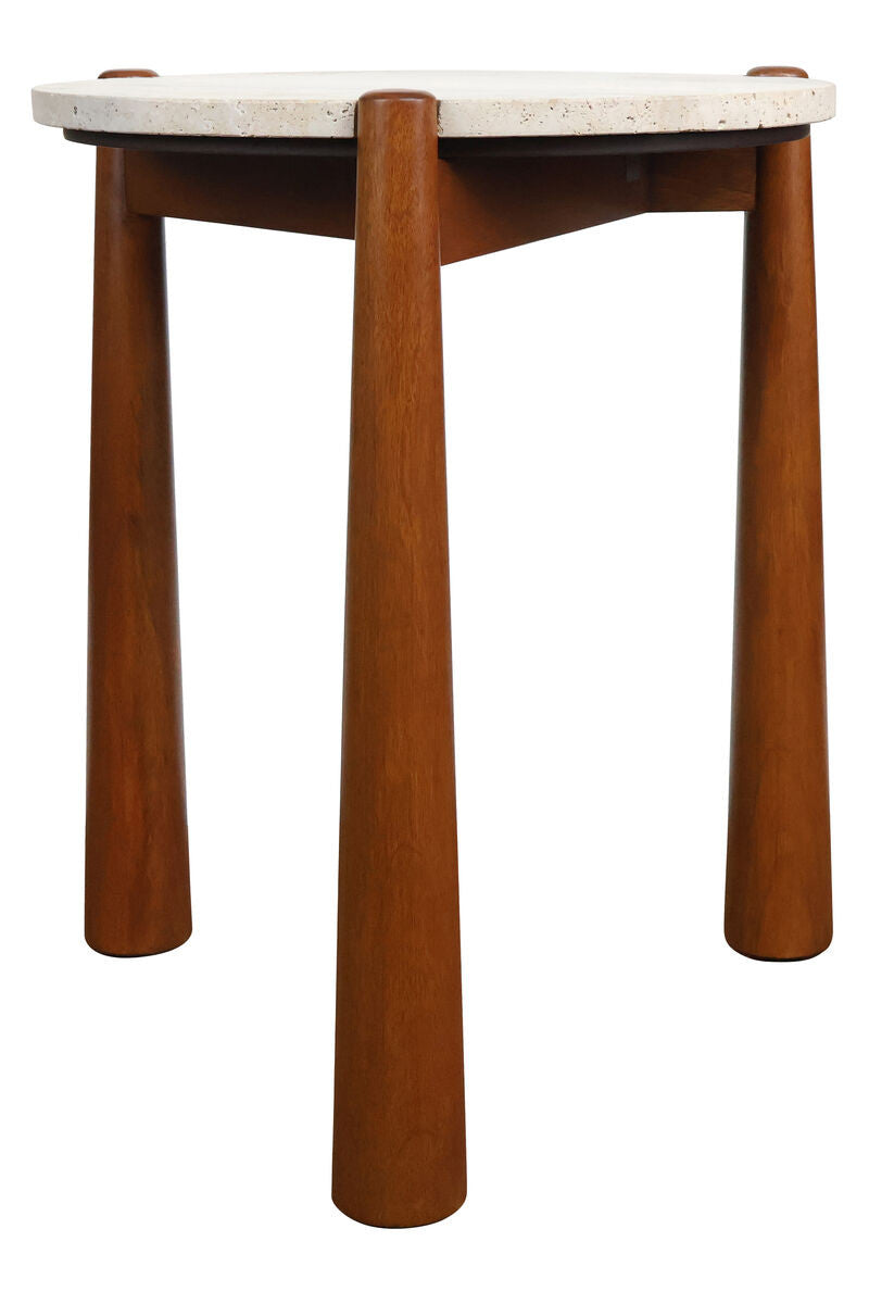Wilbur Travertine Top and Brown Finish Mango Wood Side Table