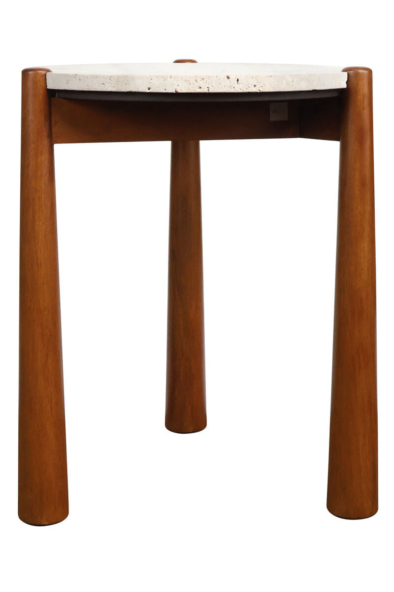 Wilbur Travertine Top and Brown Finish Mango Wood Side Table
