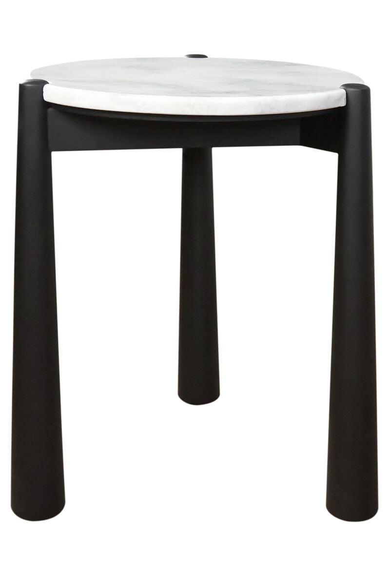 Wilbur White Marble Top and Black Finish Mango Wood Side Table