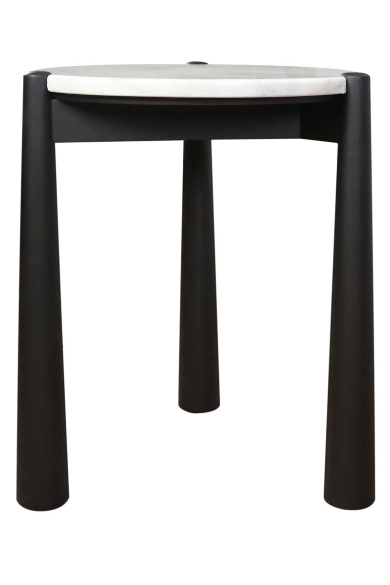 Wilbur White Marble Top and Black Finish Mango Wood Side Table