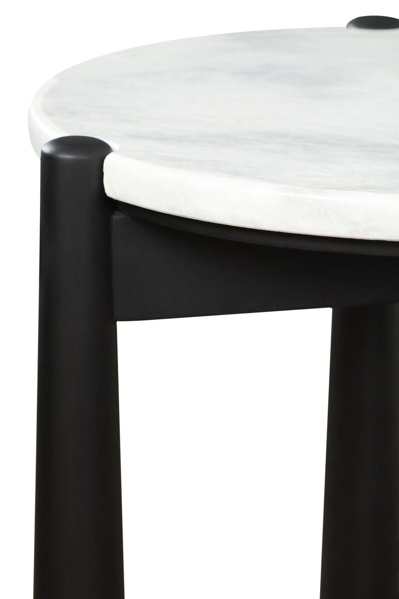 Wilbur White Marble Top and Black Finish Mango Wood Side Table