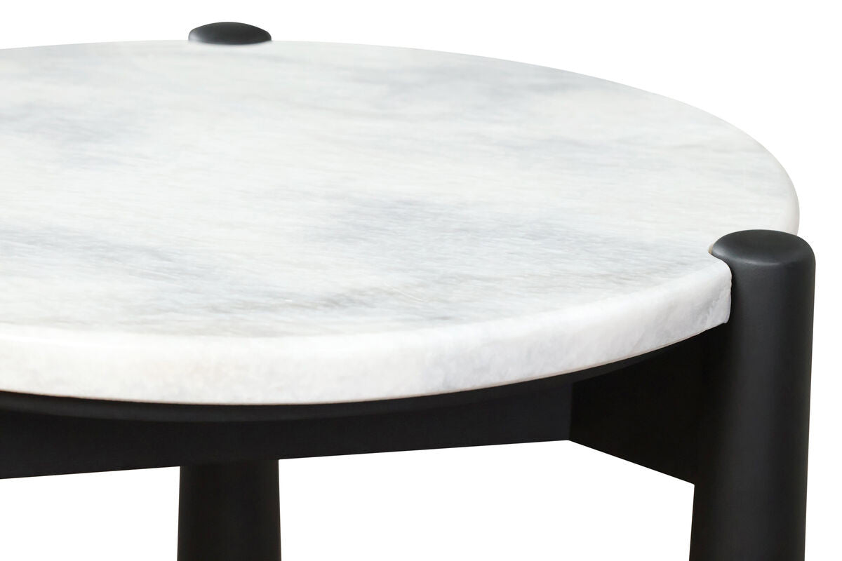Wilbur White Marble Top and Black Finish Mango Wood Side Table